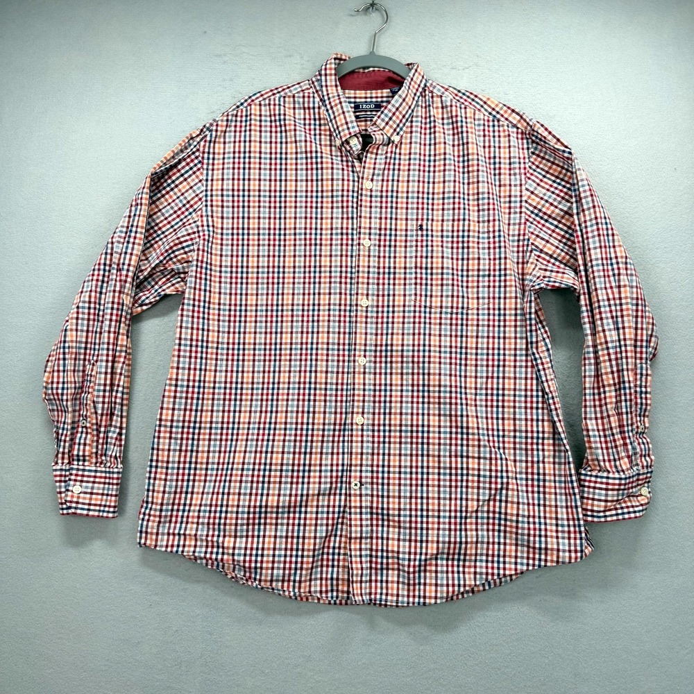 Izod Premium Essentials Shirt Mens XL Multi Plaid Oxford Long Sleeve Button Down